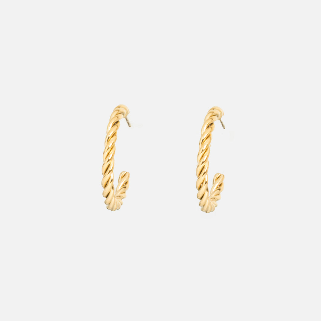 Golden stainless steel twisted hoop earrings