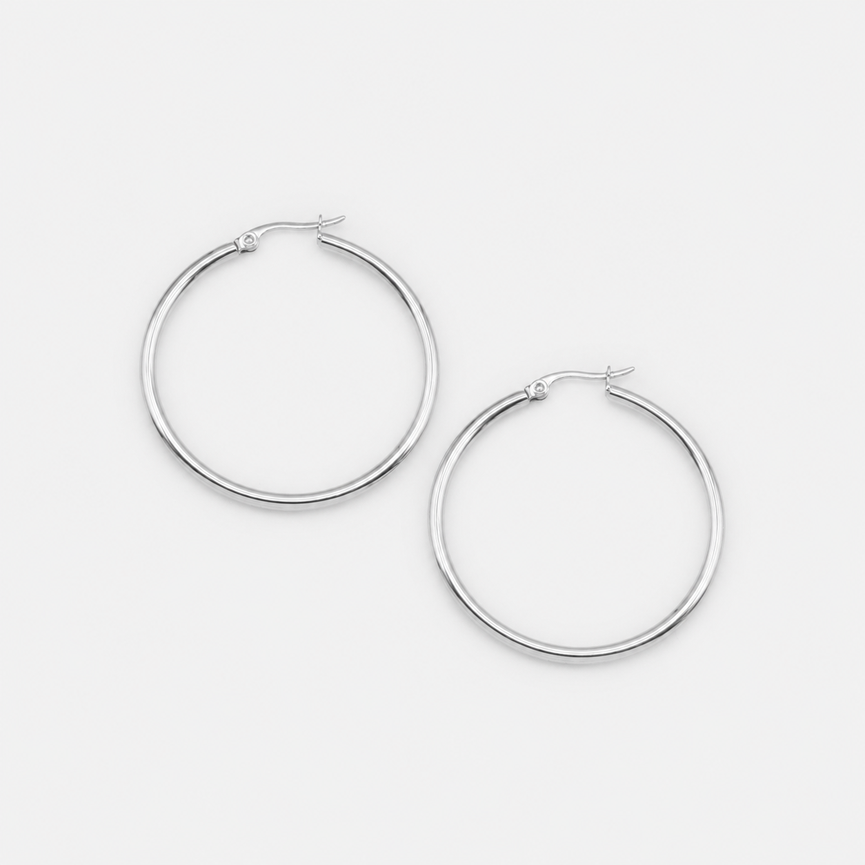 Boucles d'oreilles anneaux argentés 40 mm en acier inoxydable