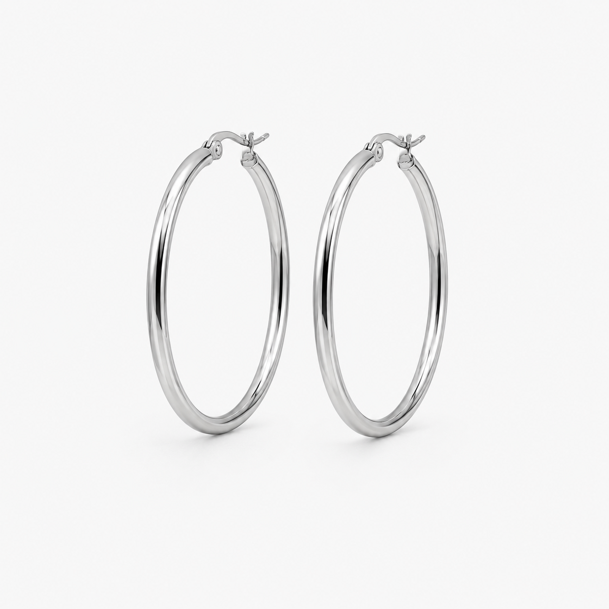 Boucles d'oreilles anneaux argentés 40 mm en acier inoxydable