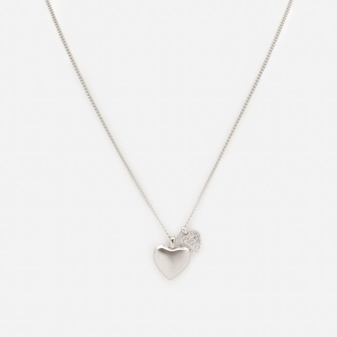Silver duo hearts necklace with cubic zirconia in stainless steel