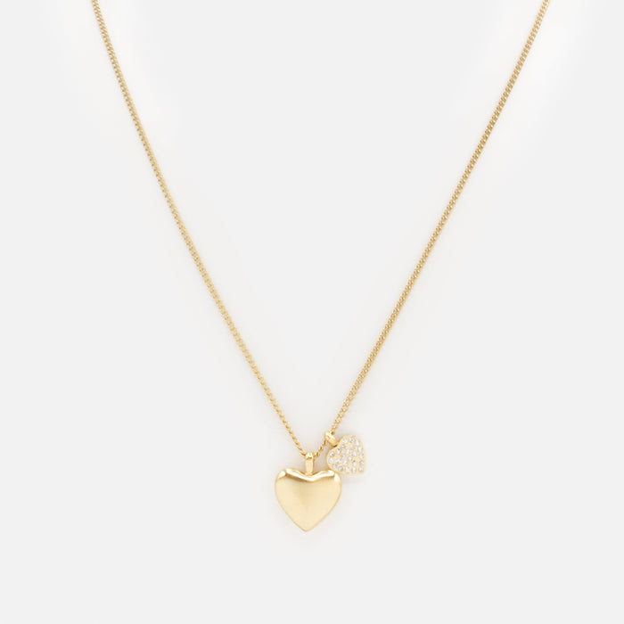 Collier doré coeurs en duo avec zircons cubiques en acier inoxydable