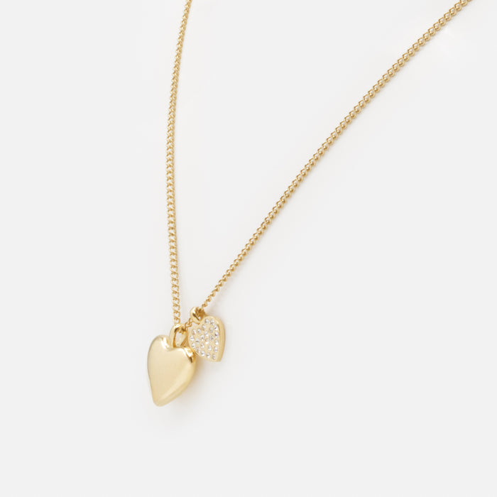 Collier doré coeurs en duo avec zircons cubiques en acier inoxydable