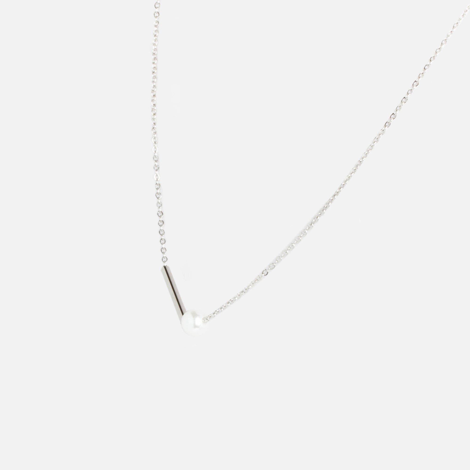 Collier argenté avec barre et perle en acier inoxydable