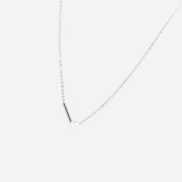 Charger l&#39;image dans la galerie, Collier argenté avec barre et perle en acier inoxydable
