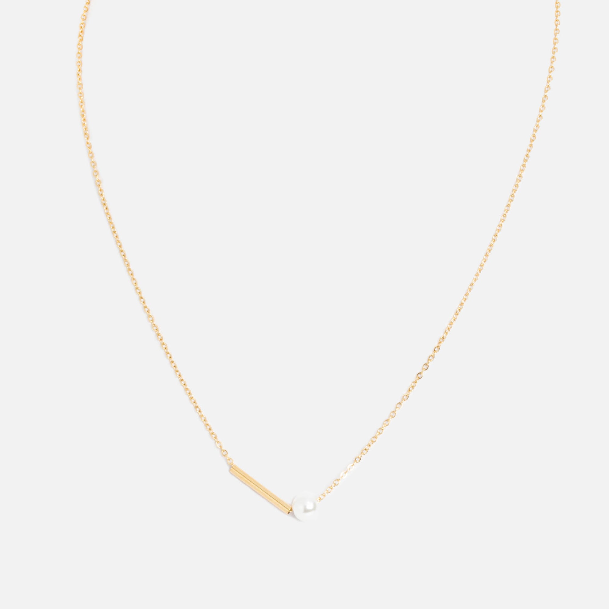 Golden stainless steel necklace with bar and pearl