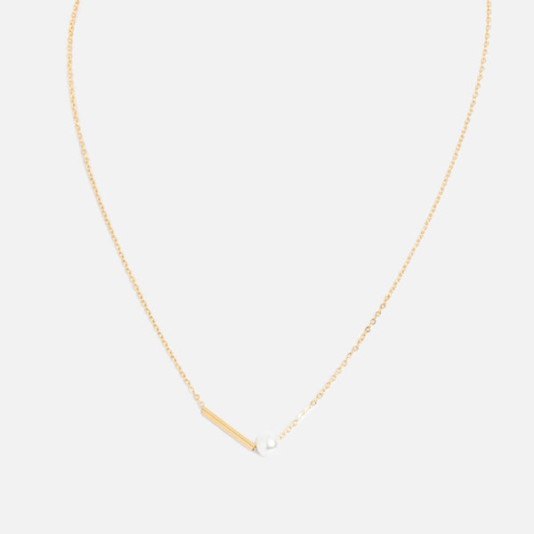 Load image into Gallery viewer, Golden stainless steel necklace with bar and pearl
