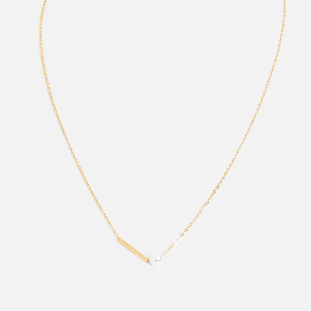 Collier doré avec barre et perle en acier inoxydable