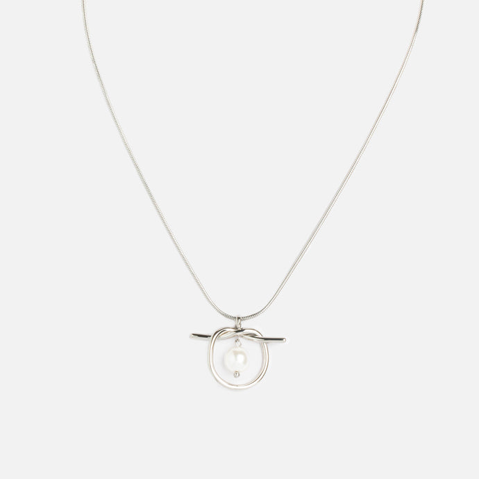 Collier noeud argenté et perle en acier inoxydable