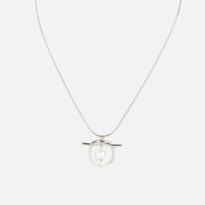 Collier noeud argenté et perle en acier inoxydable