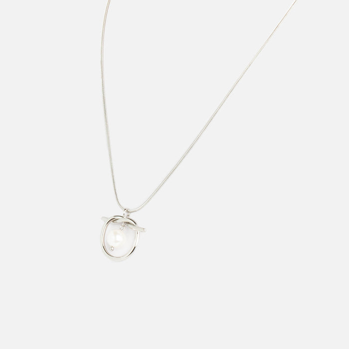 Collier noeud argenté et perle en acier inoxydable