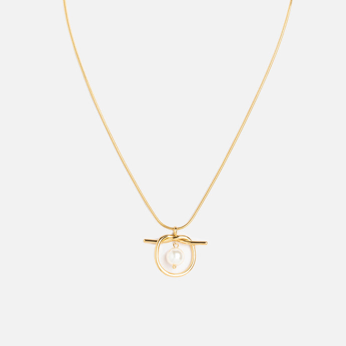 Collier noeud doré et perle en acier inoxydable