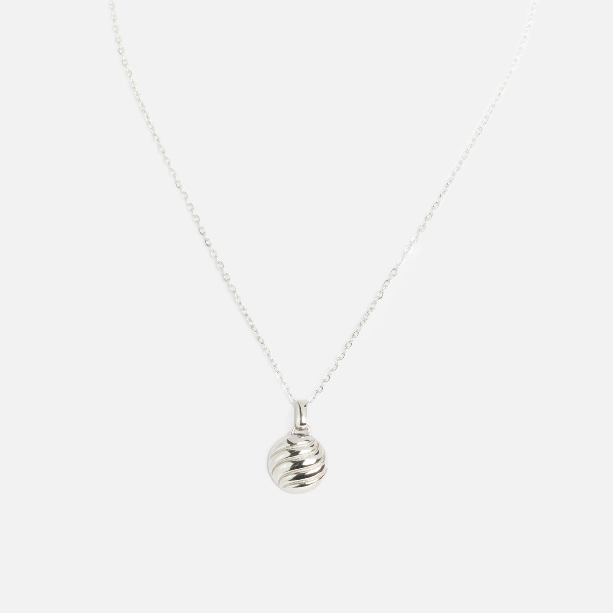 Silvered stainless steel necklace with waved pendant