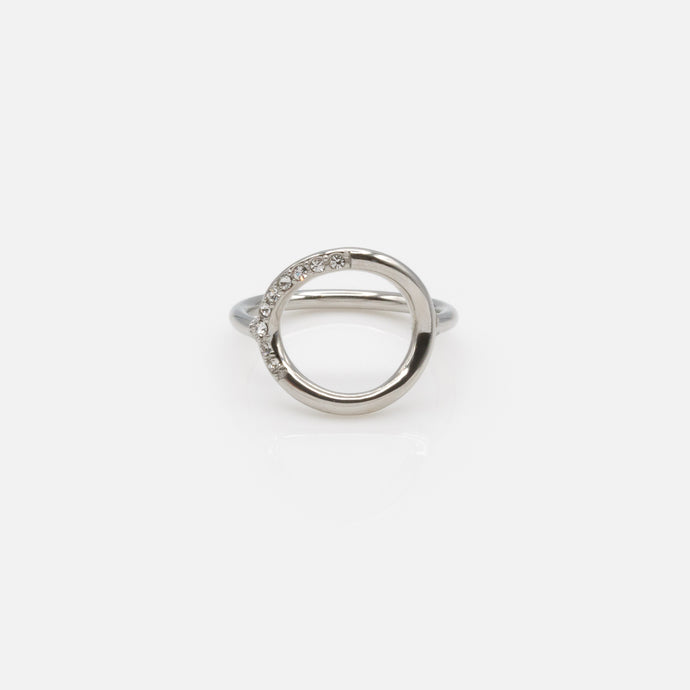 Silver empty circle ring with cubic zirconia in stainless steel