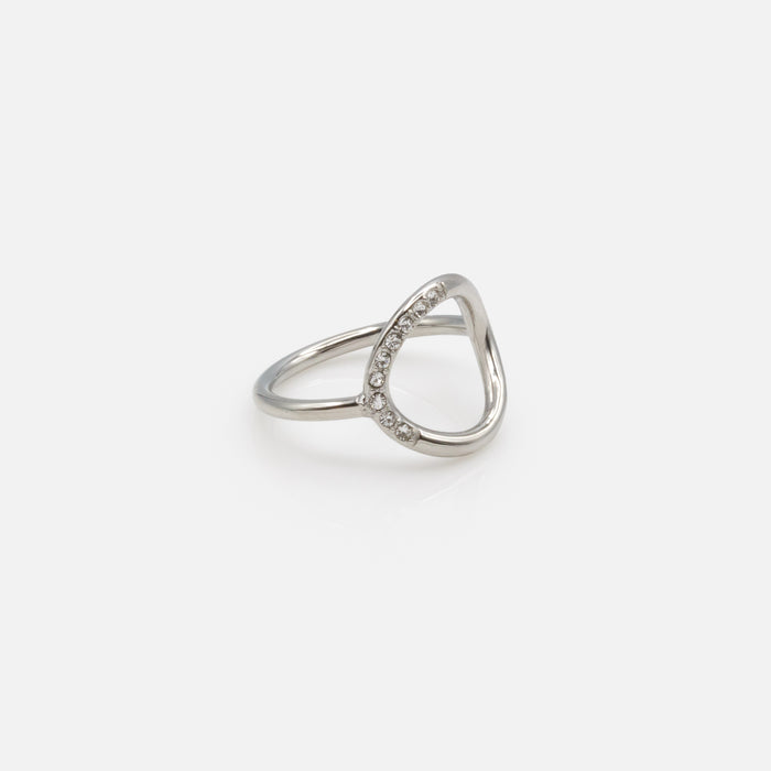 Bague argentée cercle vide avec zircons cubiques en acier inoxydable