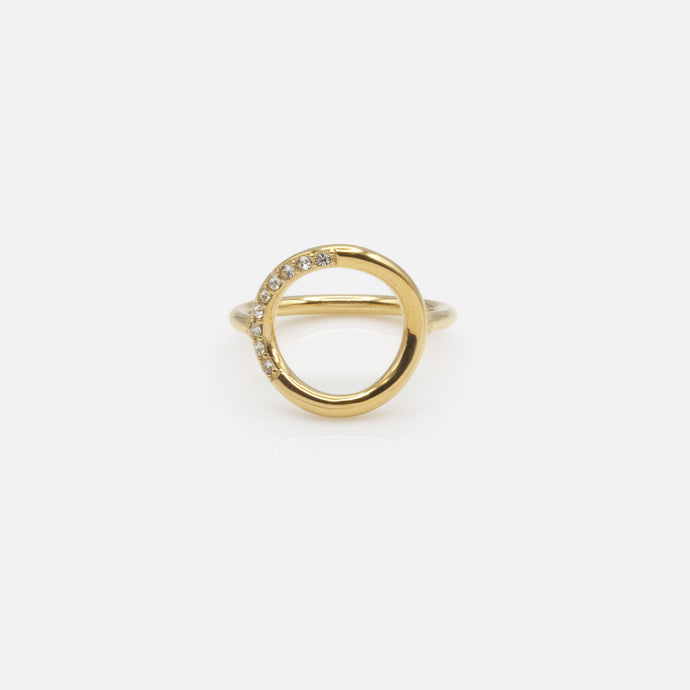 Gold empty circle ring with cubic zirconia in stainless steel