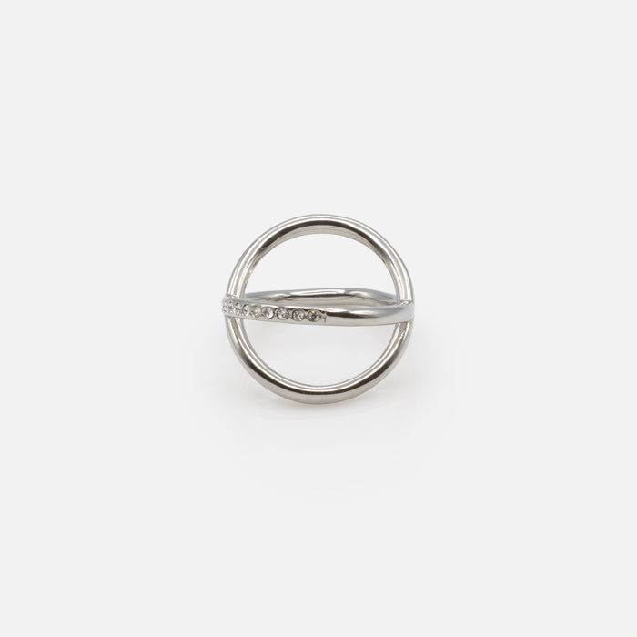 Silver "X" Ring with Cubic Zirconia in Stainless Steel