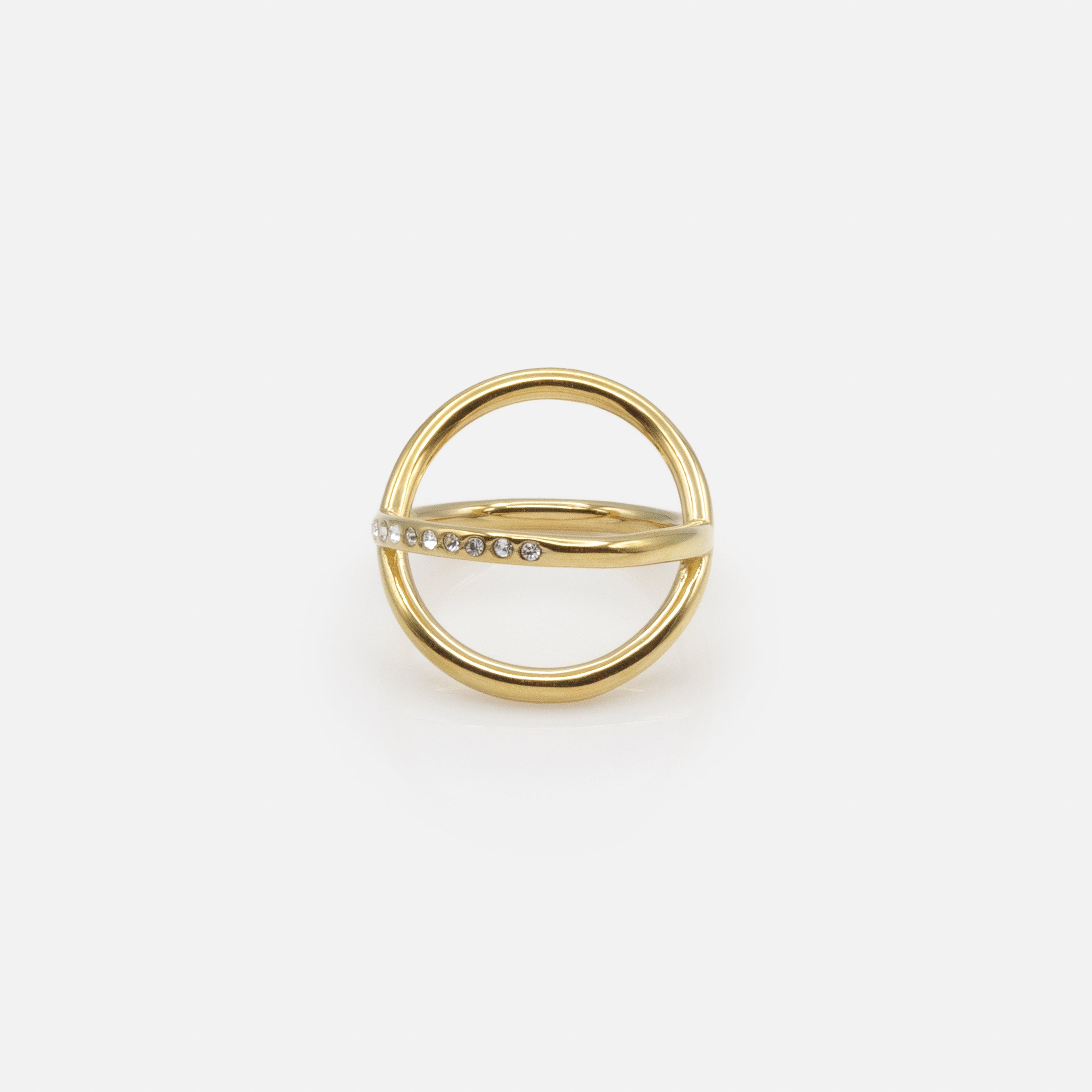 Bague dorée en "X" avec zircons cubiques en acier inoxydable