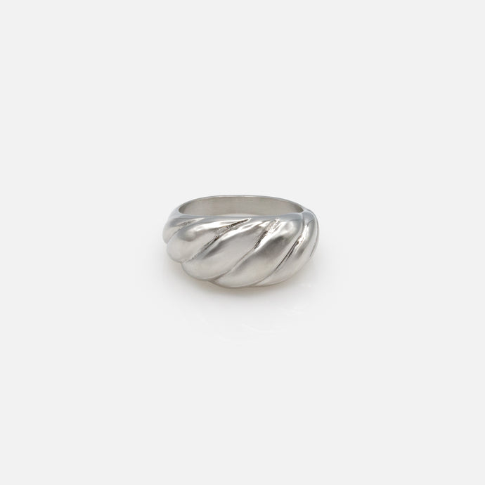 Silver Stainless Steel Crescent Ring