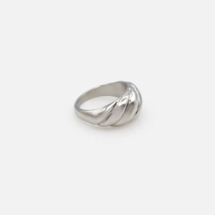 Silver Stainless Steel Crescent Ring