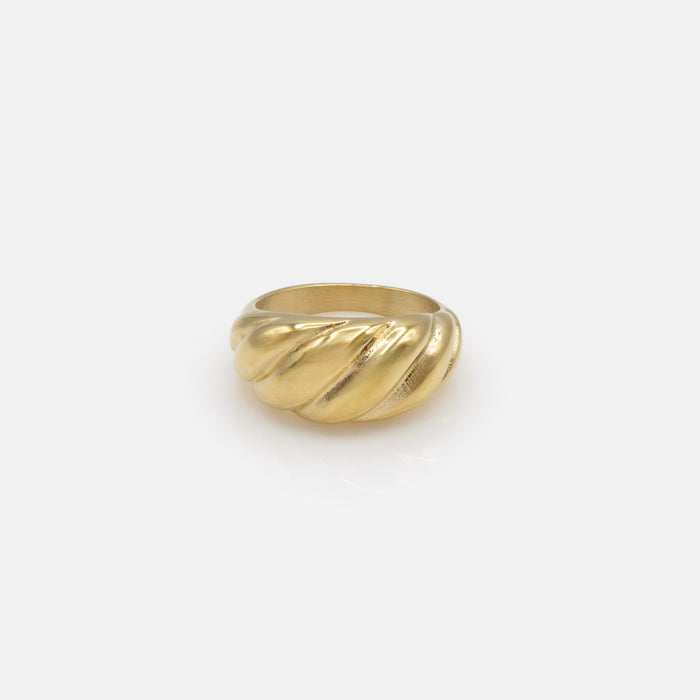 Gold crescent ring in stainless steel
