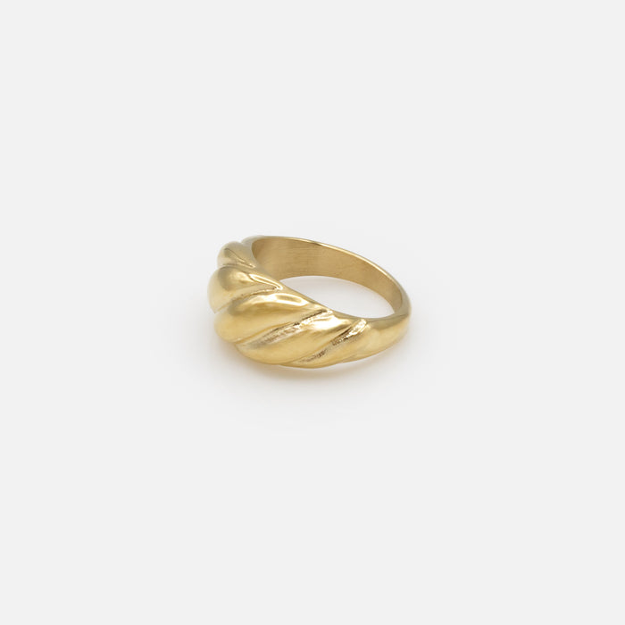 Gold crescent ring in stainless steel