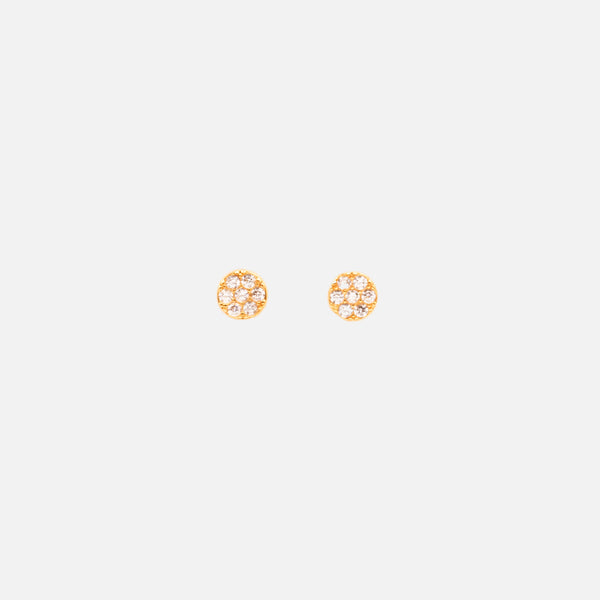 Load image into Gallery viewer, Set of small fixed round golden earrings with zircons in stainless steel
