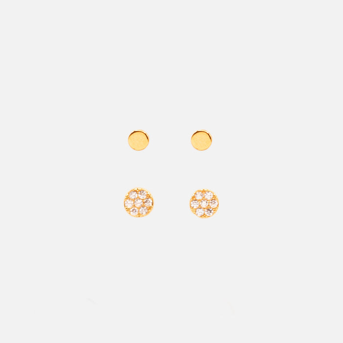 Pair of round gold-plated stainless steel earrings