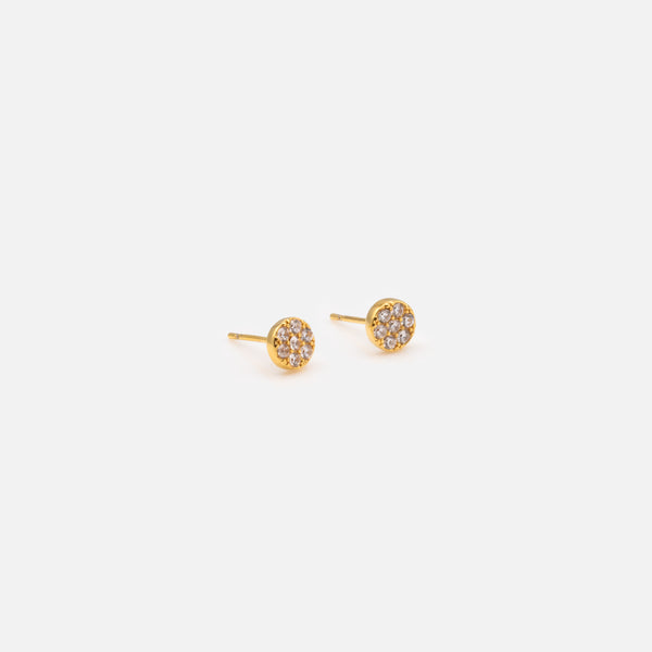 Load image into Gallery viewer, Set of small fixed round golden earrings with zircons in stainless steel
