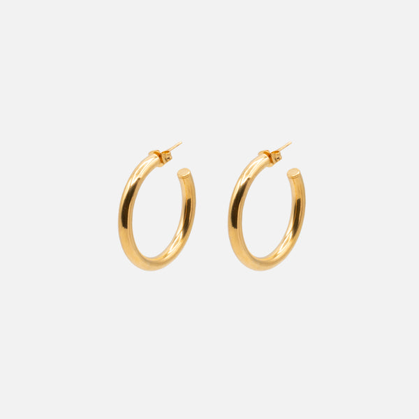 Load image into Gallery viewer, Simple gold hoop earrings 30 mm in stainless steel
