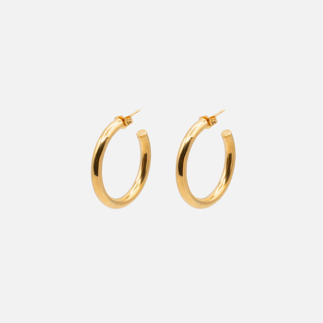 Simple gold hoop earrings 30 mm in stainless steel