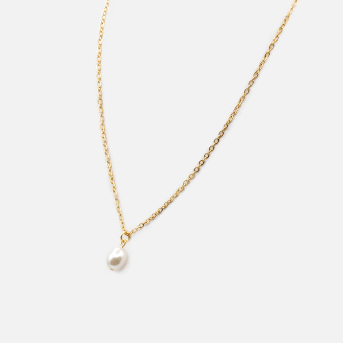 Collier doré breloque perle en acier inoxydable