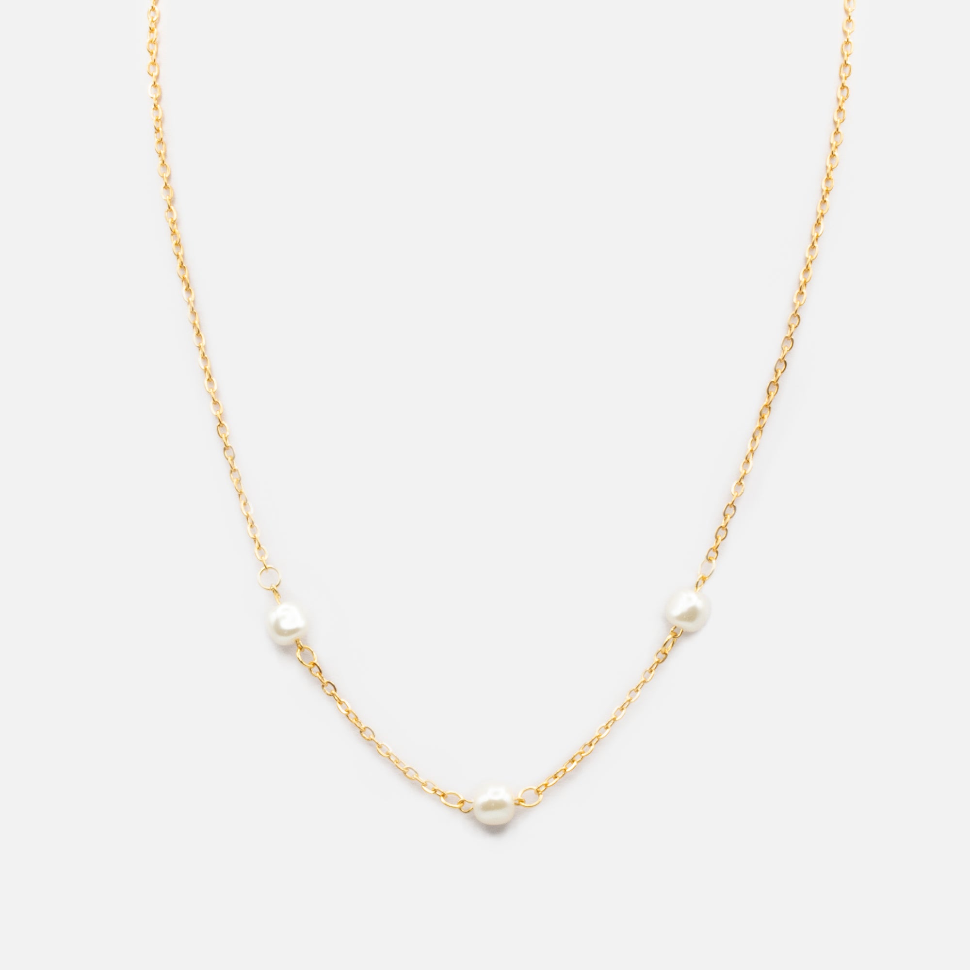 Gold stainless steel chain with pearls