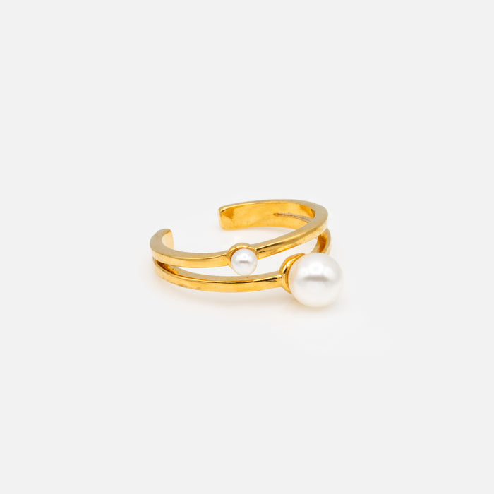 Bague ouverte double avec perles en acier inoxydable