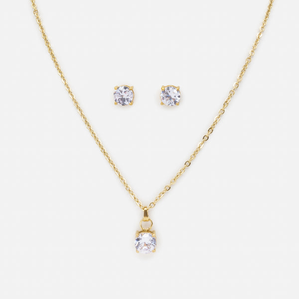 Load image into Gallery viewer, Gold Fixed Necklace and Earrings Set with Cubic Zirconia in Stainless Steel
