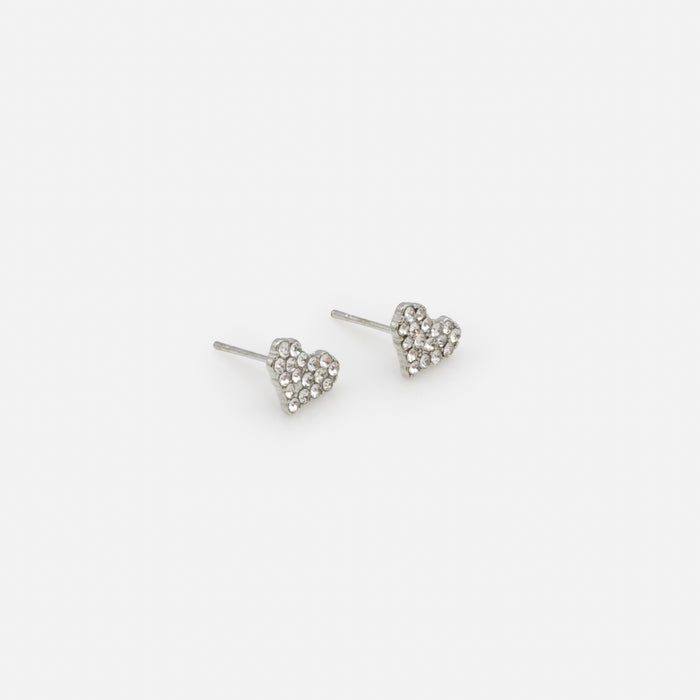 Ensemble collier et boucles d'oreilles coeurs argent avec zircons cubiques en acier inoxydable
