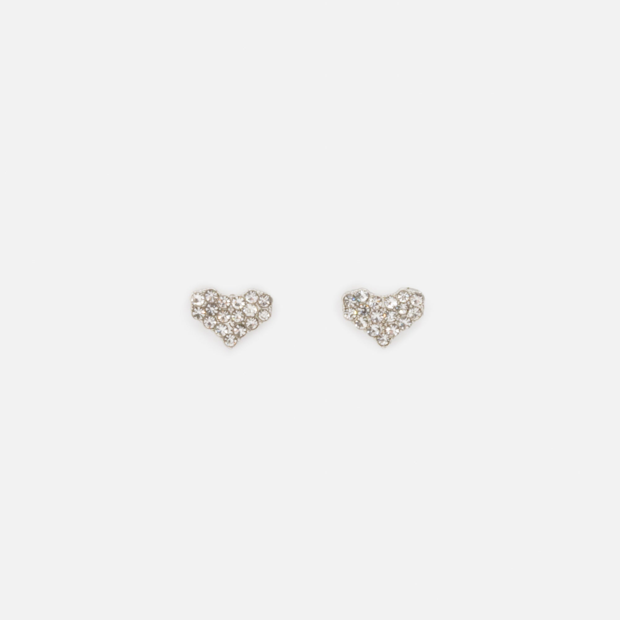 Silver heart necklace and earrings set with cubic zirconia in stainless steel