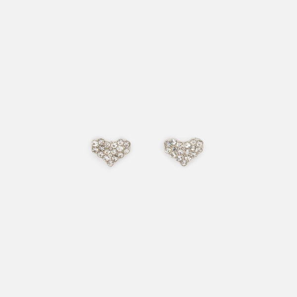 Load image into Gallery viewer, Silver heart necklace and earrings set with cubic zirconia in stainless steel
