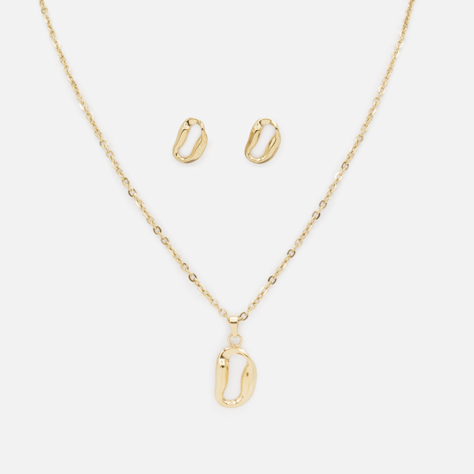 Stainless Steel Twisted Oval Gold Necklace and Earrings Set