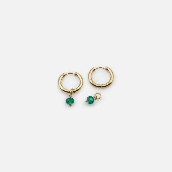 Load image into Gallery viewer, Gold ring necklace and earrings set with green stones in stainless steel
