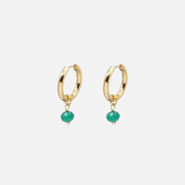 Load image into Gallery viewer, Gold ring necklace and earrings set with green stones in stainless steel
