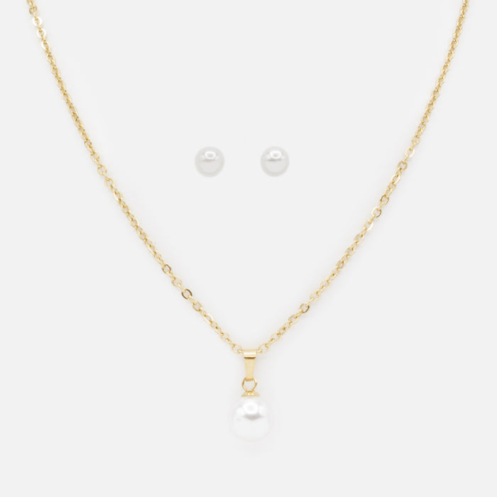 Ensemble collier et boucles d'oreilles perles dorés en acier inoxydable