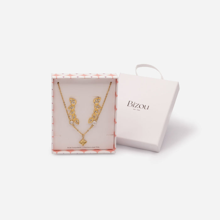 Gold star necklace and long earrings set in stainless steel