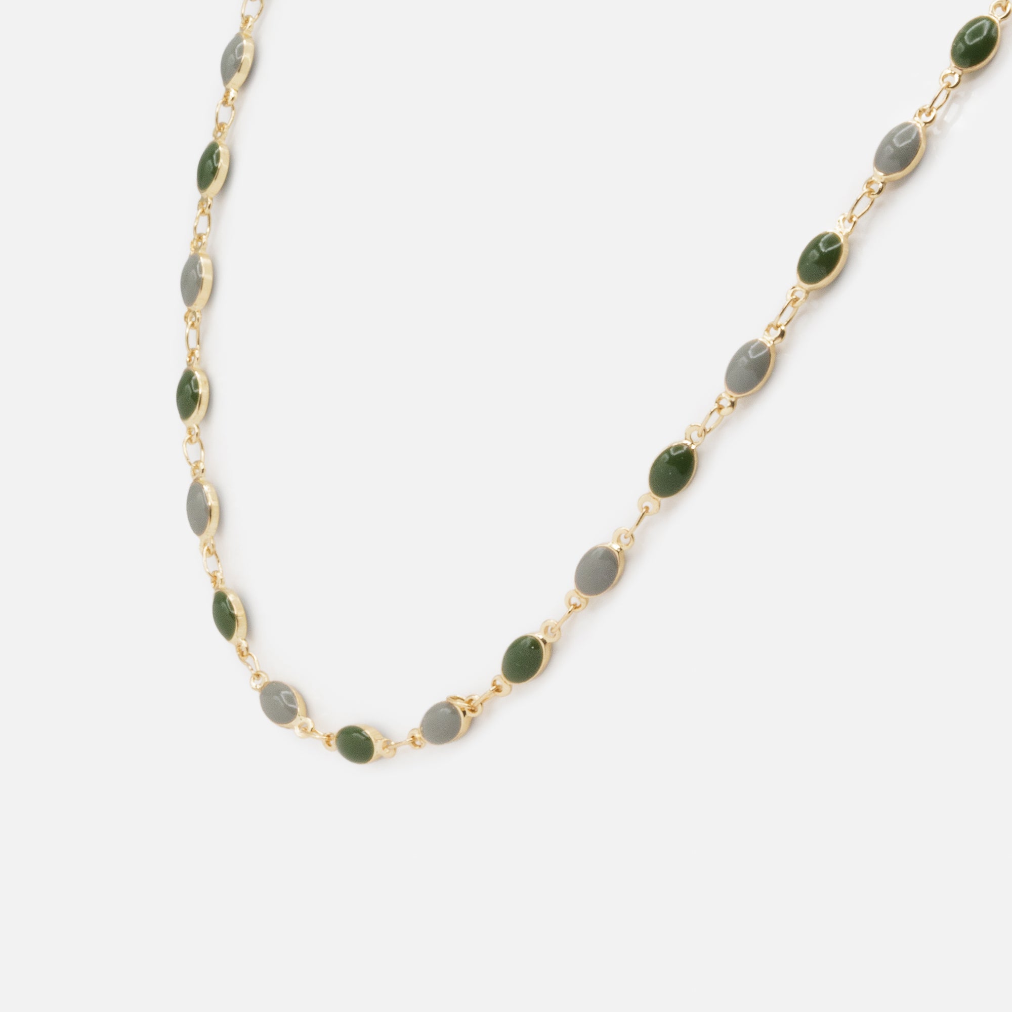 Ensemble collier et bracelet dorés avec pierres vertes et grises en ac –  Bizou