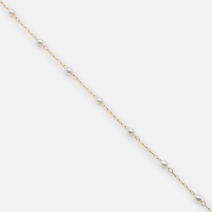 Ensemble collier double chaîne et bracelet dorés avec petites perles en acier inoxydable