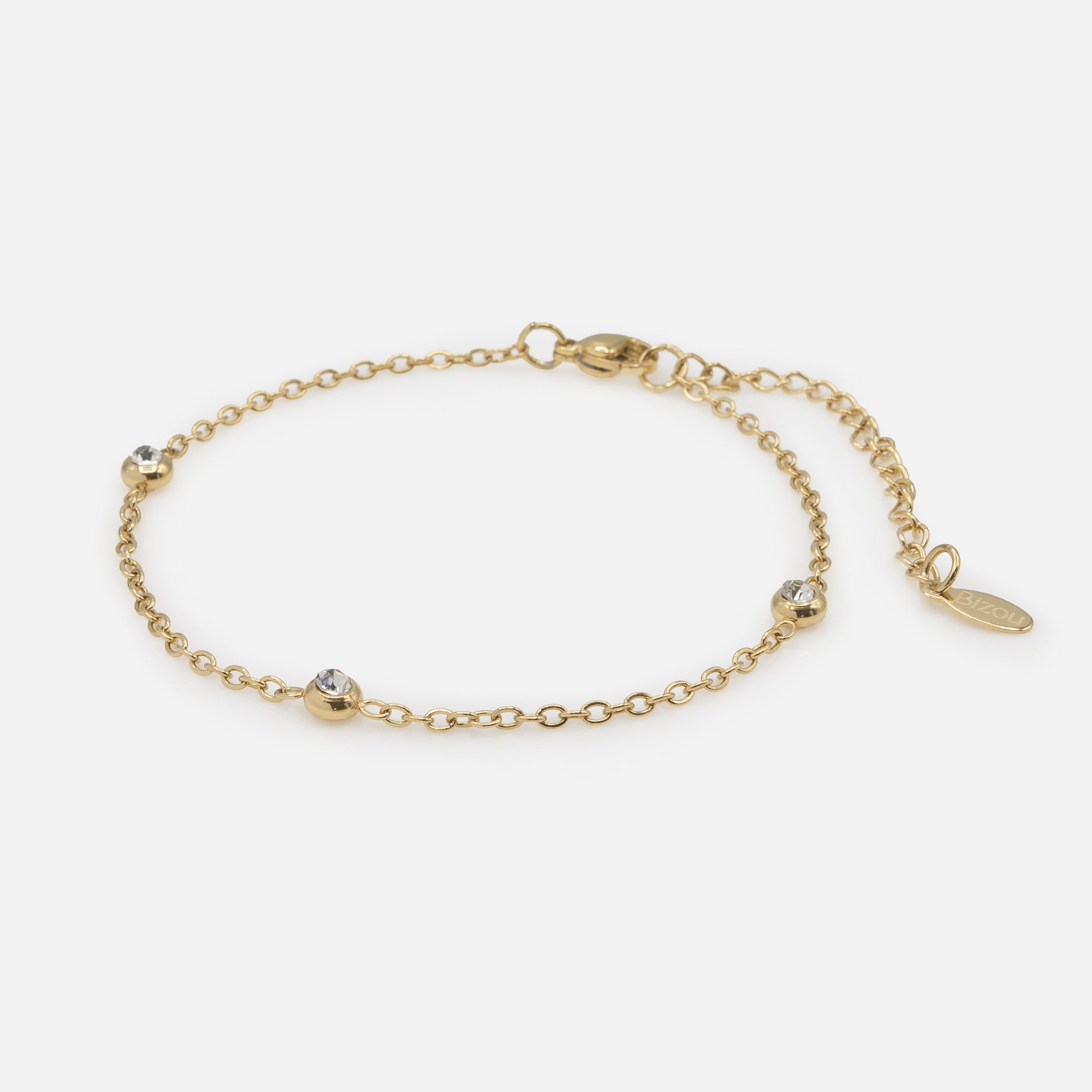 Golden bracelet trio of cubic zirconias in stainless steel