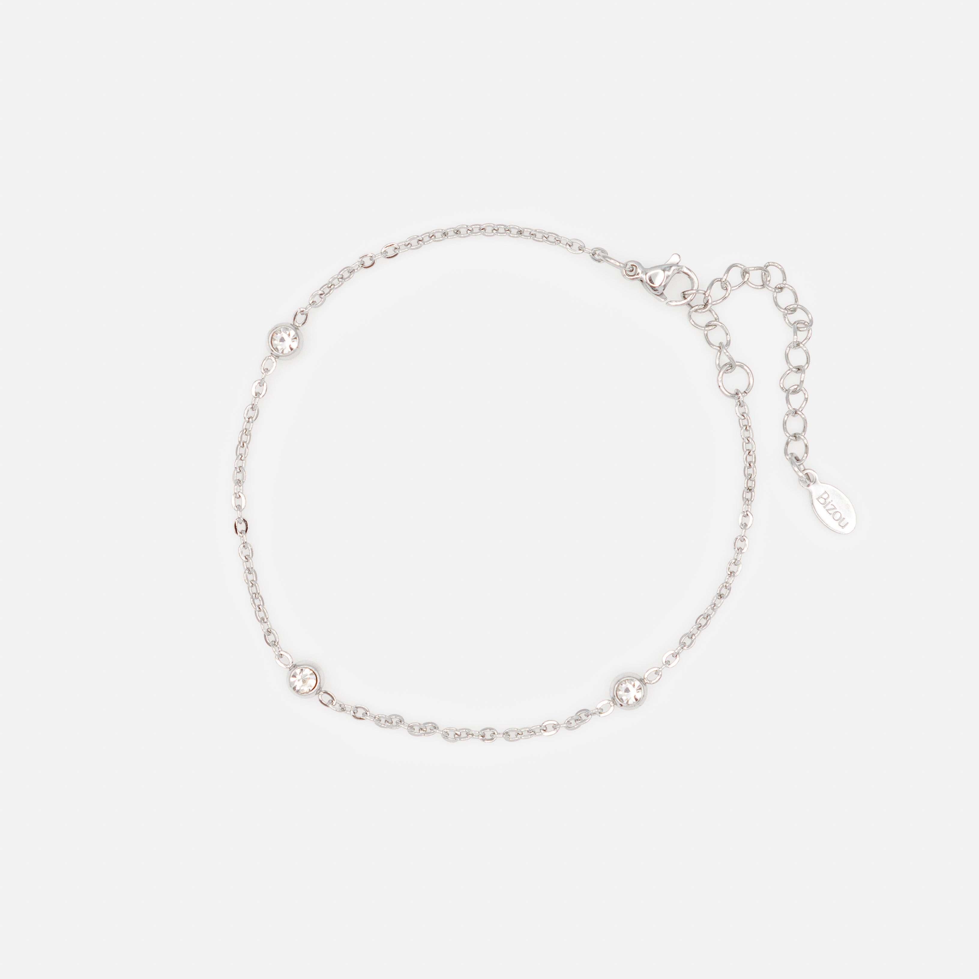 Bracelet argenté trio de zircons cubiques en acier inoxydable