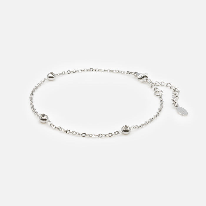 Bracelet argenté trio de zircons cubiques en acier inoxydable