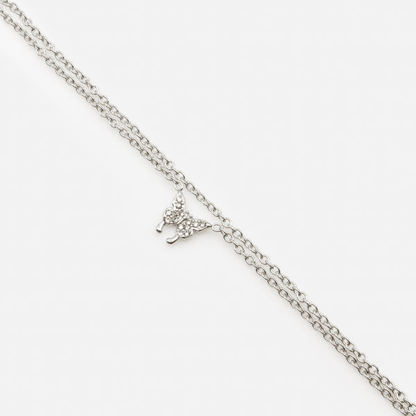 Load image into Gallery viewer, Silver double chain bracelet with butterfly and cubic zirconia in stainless steel
