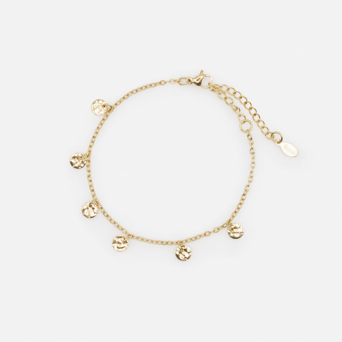 Bracelet doré avec petits disques texturés en acier inoxydable