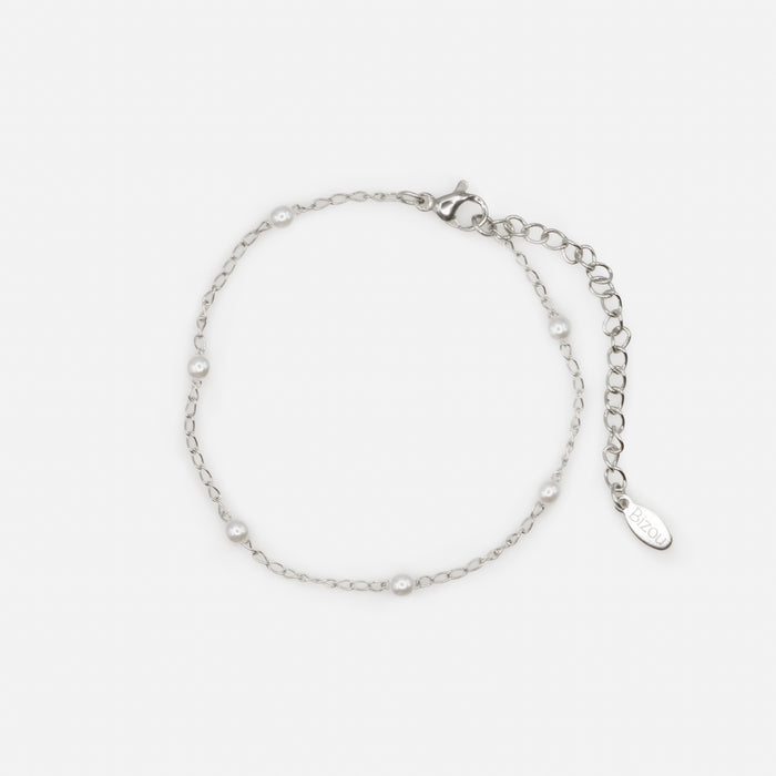Bracelet argenté avec petites perles en acier inoxydable